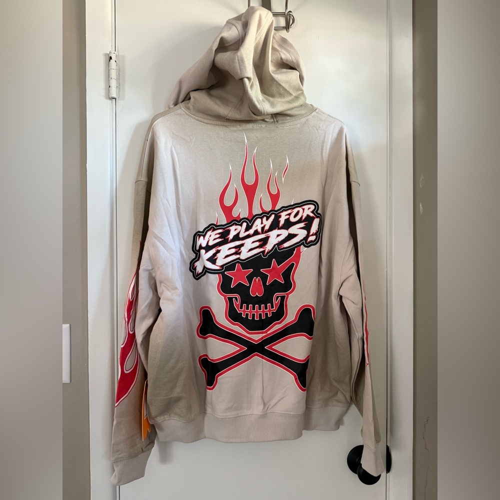 Civilized Graphic Zip Hoodie with Skull Design, Size Large